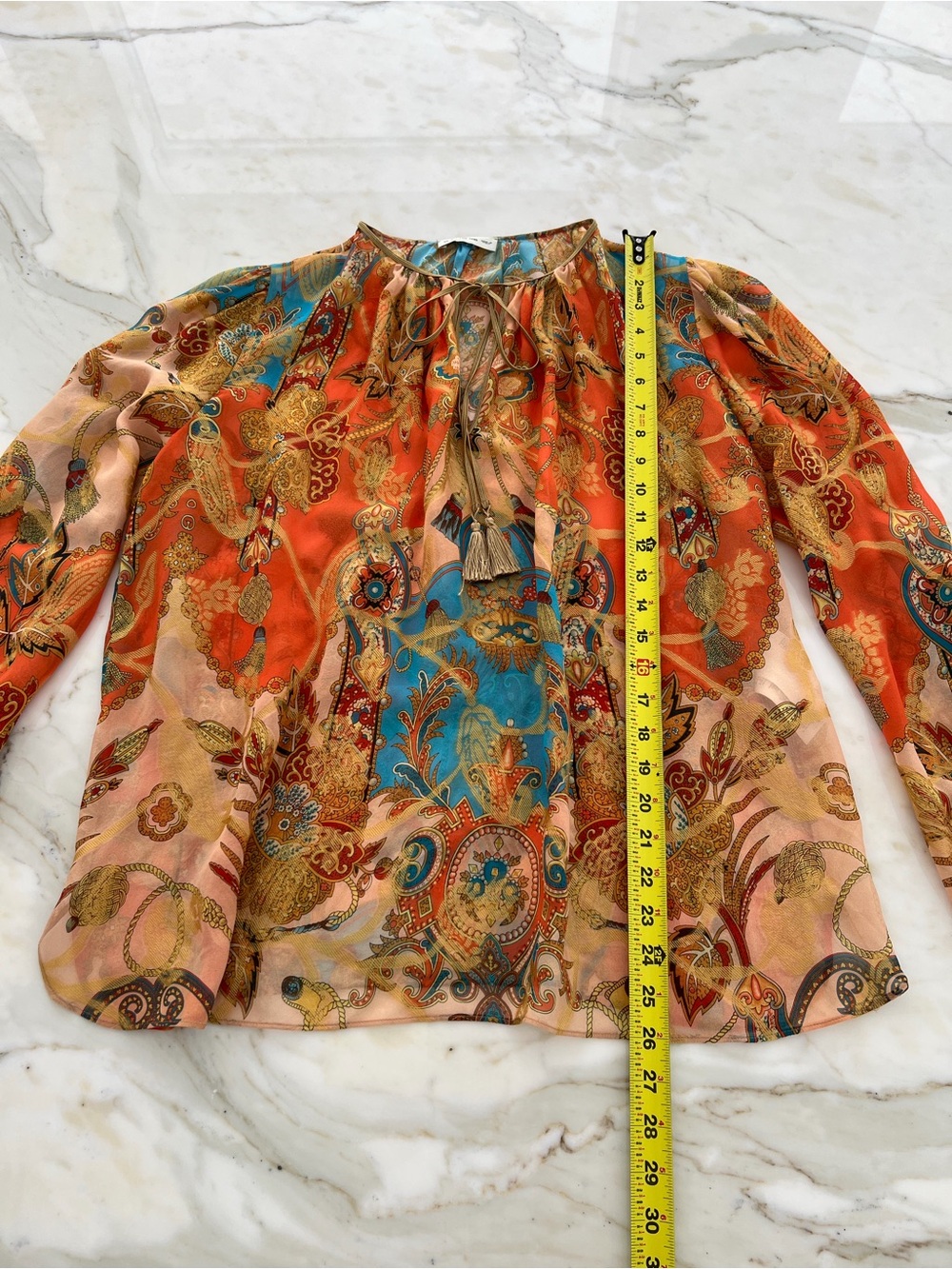 ETRO ORANGE MULTI FLORAL SILK TOP SIZE IT 46 / US 12 NWOTS! - Picture 12 of 16